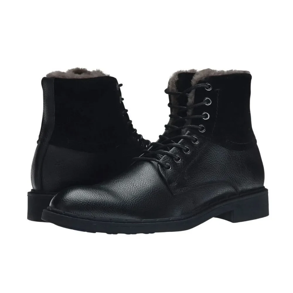 Robert Wayne  Men’s Black Leather Faux Fur Lined Lace Up Ankle Boots